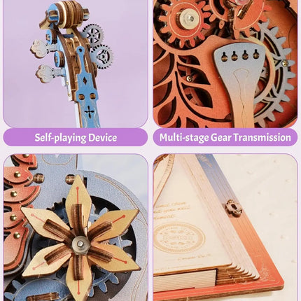 ROKR 3D Magic Cello - 3D Wooden Puzzle - Automatic Playing Mechanical Music Box, DIY Music Gift Set, Adult Gift Decoration,AMK63M