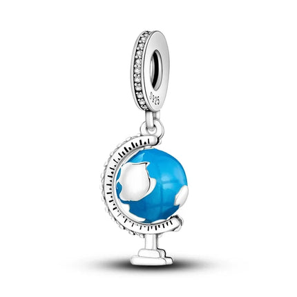 925 Sterling Silver Travel Passport Trunk Charms Fit Original Bracelet Diy Airplane Earth Beads for Jewelry Making Gift