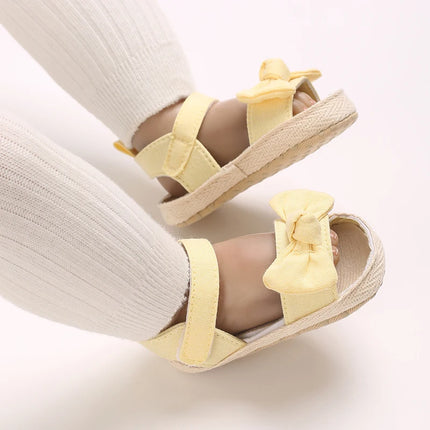 VALEN SINA  Newborn Baby Shoes Yellow Baby Girl Shoes Girl Classic Bowknot Sole Anti-slip PU Shoes First Walker Toddler Shoes