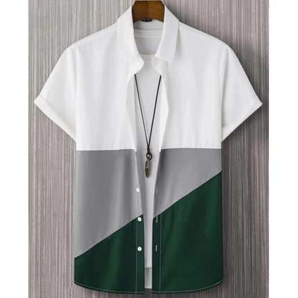 New Shirts for Men 3d Patchwork Plaid Printed Men’S Clothing Summer Casual Short Sleeved Daily Street Tops Loose Oversized Shirt