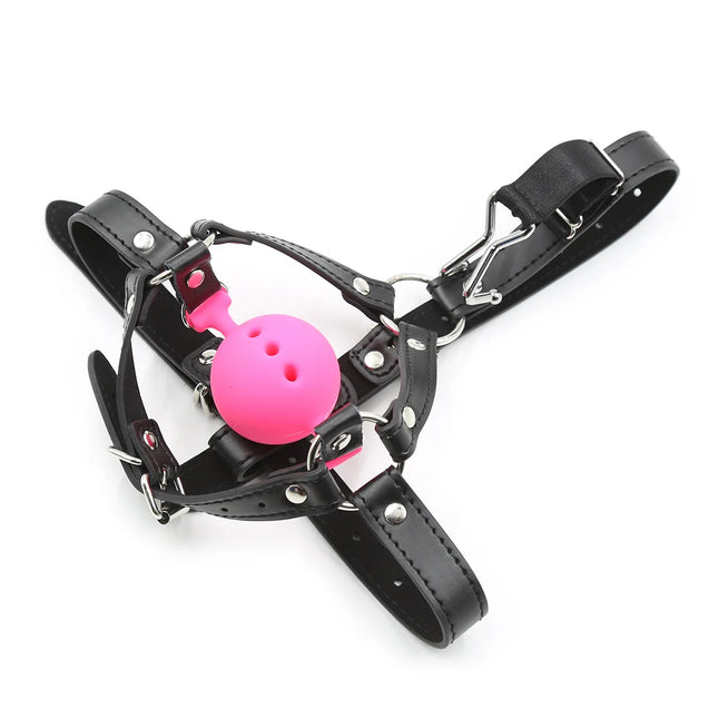 Adjustable Head Harness Silicone Ball Gag with Nose Hook BDSM Bondage Slave Restraint Adult Game Sex Toy Role Play Fetish Tool
