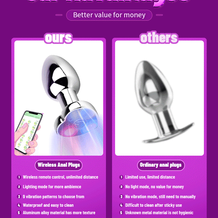 1PCS Heart-shaped Metal Vibrating Anal Plug Luminous Vibrating Anal Plug Remote Application Control Adult Couples Sex Toy