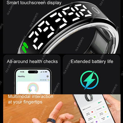 Smart Ring with Display Screen and Touch Heart Rate Blood Oxygen Sleep Health Monitoring Sports Count steps Waterproof Smartring