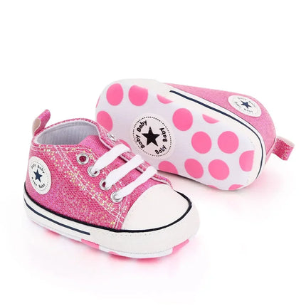2024 Newborn Sequined Canvas Baby Sneakers Casual Baby Boys Girls Toddler Multi-Color Soft Sole Non-slip Walking Shoes