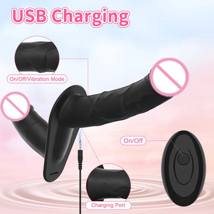 Strap on Harness Dildo Wearable G Spot Vibrator Adult Toy with Remote Control 10 Modes Double Ended Dildo Lesbian Womens Sex Toy