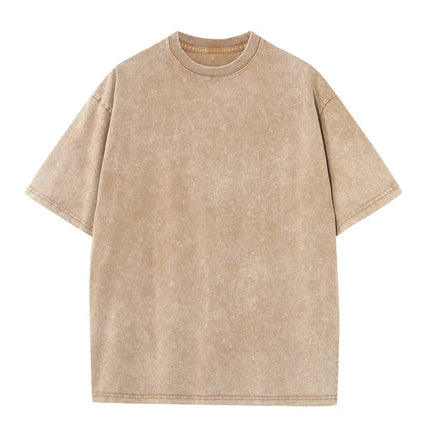 Summer 230g Retro Heavyweight Pure Cotton Round Neck T-shirt Custom Washed Loose Short Sleeved Oversize Men Top