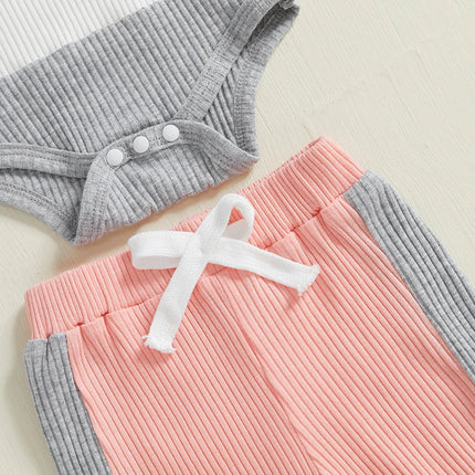 Newborn Infant Baby Girl Clothes Ribbed Knitted Long Sleeve Romper Long Pants Stretchy Fall Outfits
