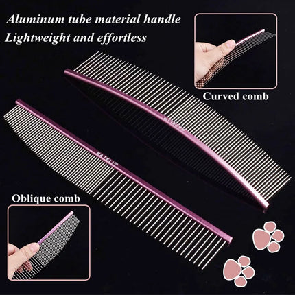 Pet Pink Comb Cat Dog Professional Stainless Steel Grooming Comb Dense Sparse Teeth Dog Cat Cleaning Brush Hair Reemoval Comb
