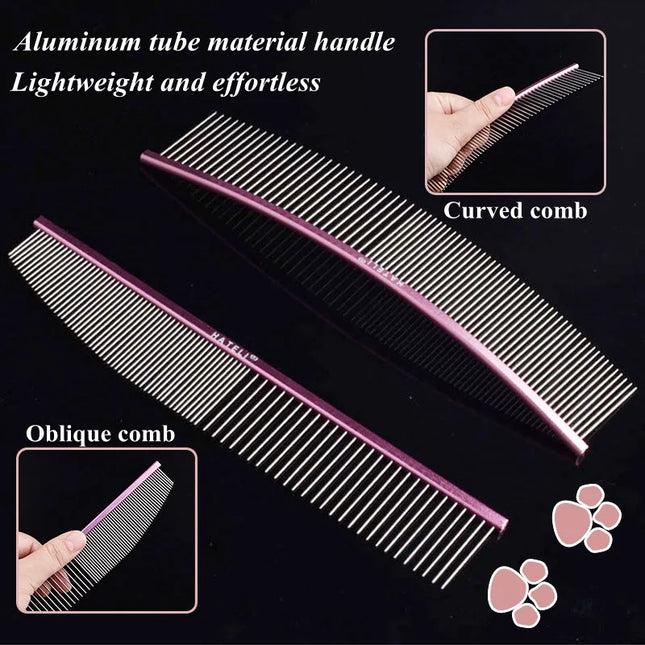 Pet Pink Comb Cat Dog Professional Stainless Steel Grooming Comb Dense Sparse Teeth Dog Cat Cleaning Brush Hair Reemoval Comb