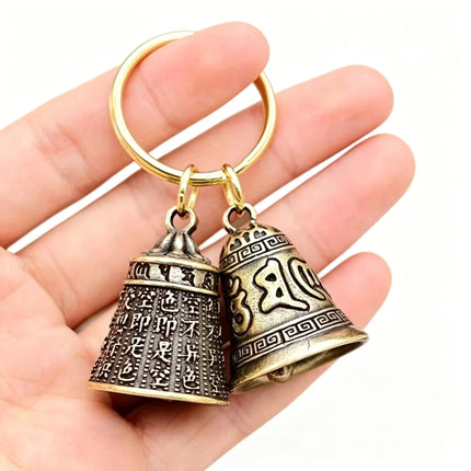 Retro Fashion Six-Character Carved Bell Keyfob Portable Keychain Pendant Car Bag Decor Creative Party Gift