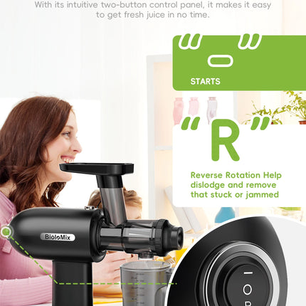 BioloMix Cold Press Juicer,Slow Masticating Juicer Machines with Reverse Function,High Juice Yield, Easy to Clean Brush & Quiet