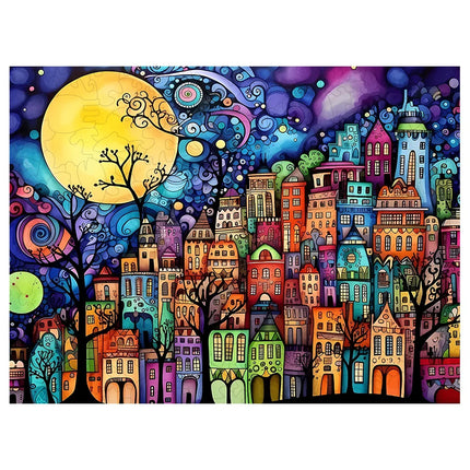 Adult Wooden Puzzle - Colorful Comic City - Unique Irregular Animal Shape Puzzle - Creative Gifts for Teenagers and Adults