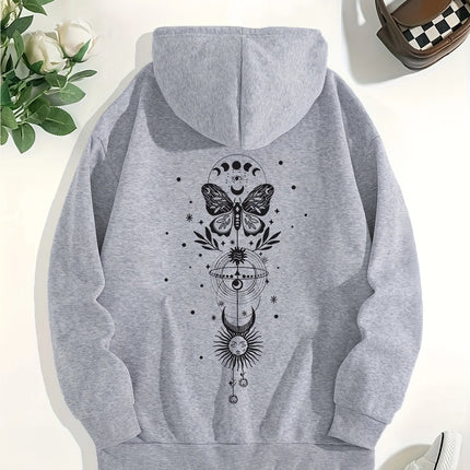 Creative Pattern Retro Butterfly Print 2025 Autumn/winter Women's Hoodie Top Long Sleeved Casual Women's Sweatshirt Clothing