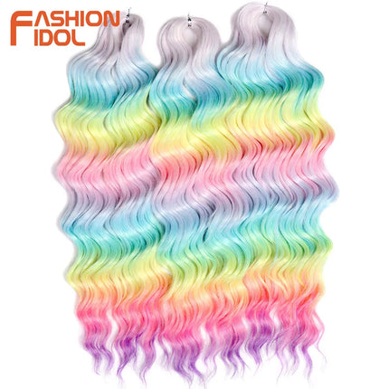 Anna 24 Inch Hair Synthetic Deep Wave Braiding Hair Extensions Braid Hair Ombre Rainbow Red Orange Twist Crochet Curly Hair
