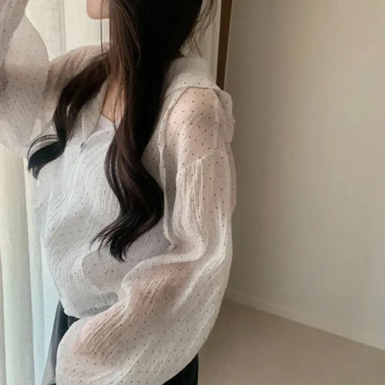 Summer Polka Dot Sun Protection Jacket Loose Fit Thin Hooded Jacket Long Bubble Sleeve Breathable Quick Dry Jacket