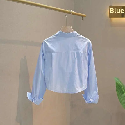 Fall Fashion Women's Small Size Casual Long Sleeve Shirt Design Versatile Short High Waist Slim Top for Ladies