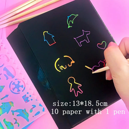 10pcs Children Scratch Montessori Painting Drawing Toys DIY Paper Cartoon Art Education Montessori Children Kids Baby Toy Gifts