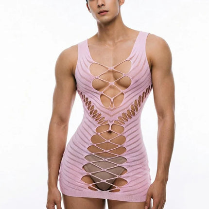 Sissy Night Dress for Fetish Male Underwear Sexy Bodysuits Men's Lingerie Hollow Out Fishnet Sleepwear Ropa Interior Hombres