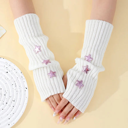 New Women Knitted Fingerless Arm Sleeves Gothic Style Striped Winter Long Arm Warmers Girls Harajuku Y2K Fashion Wrist Gloves