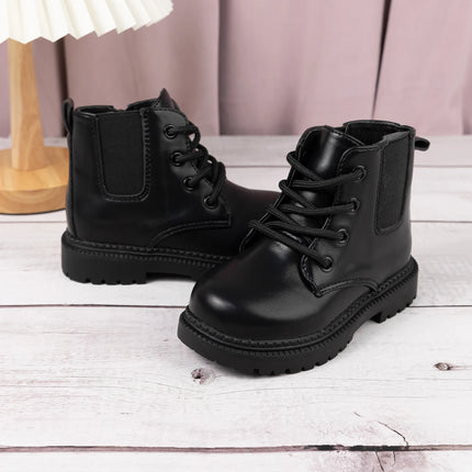 Autumn and Winter Children's Shoes Waterproof PU Leather Children's Boots Fashion Toddler Lace-up Zip High Boots Boys Girls