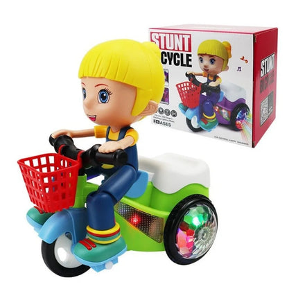 Music Function Electric Tricycle Toy Colorful Light Interactive Stunt Performance Tricycle Luminous Lights 360 Degree Rotate