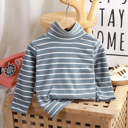 Kids Warm Top Autumn Winter Baby Boys Girls Striped High Collar Sweatshirt Children Leisure Bottoming Shirt