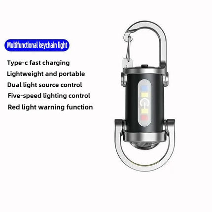Mini Keychain Flashlight Rechargeable COB Pocket Work Light with Hook Emergency Warning Lamp for Camping Hiking Walking Outdoor
