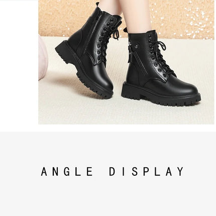 WOIZGIC Women Female Ladies Mother Genuine Leather Shoes Ankle Boots Winter Autumn Warm Fur Wool Zipper Plus Size 42 43