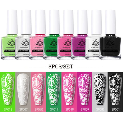BORN PRETTY 4/6/8pcs Black White Nail Stamping Polish Varnish Set Kits Gold Silver for Nail Art Plates Stamp Oil Stamping Series