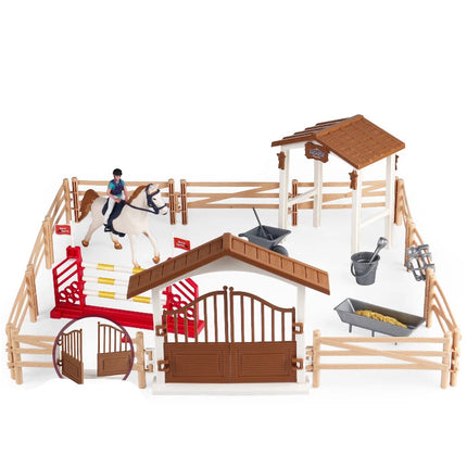 Latest Farm Horse Race House Car Model Action Figures Emulational Horseman Horse Animal Playset Figurines Toy for Christmas Gift