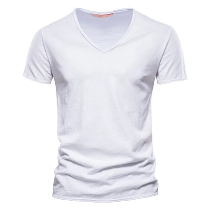 Brand Quality 100% Cotton Men's T-shirt V-neck Fashion Design Slim Fit Solid T-shirts Male Tops Tees Short Sleeve T-Shirt For Men