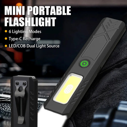 Mini Portable Rechargeable LED Torch Light, Waterproof Outdoor Work Pocket Flashlight with Magnetic Grip, Compact LED Flashlight