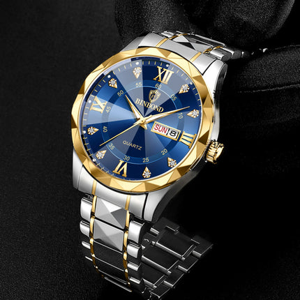 Business Watch Men's Watch 30M Waterproof Calendar Date Function Rhinestone Stainless Steel Watchband Male Quartz Watch Gift