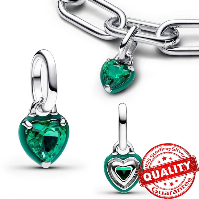 Romantic 925 Sterling Silver Purple Green Pink Chakra Heart Mini Dangle Charm Fit Pandora Me Bracelet DIY Women Jewelry