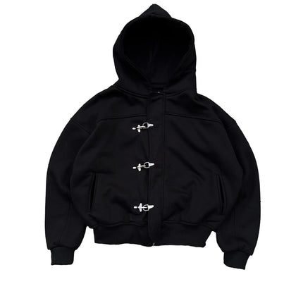 Fashionable American retro y2k design sense high street personality button solid color hoodie long sleeve pullover hoodie jacket