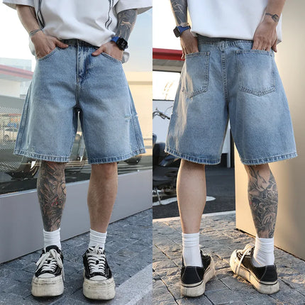 Washed Denim Jorts Shorts Men's Summer Streetwear Fashion Hip Hop Casual Loose Denim Wide Leg Short Baggy Jeans Pant Shorts