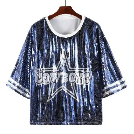 2025 New Cowboy Baseball Football Game Female Tops Sequin Women Jersey Dress