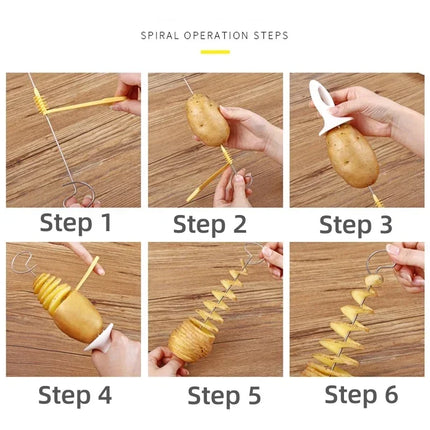 6 Set Spiral Potato Cutter with 4 Stainless Steel Sticks Spiralizer Chips Maker Reusable Potato Twister Kitchen Gadgets