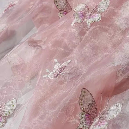Blush Embroidered Chiffon Organza Fabric Ethereal Chinese Style Blouse Dress Hanfu Designer Apparel Fashion Textile Material