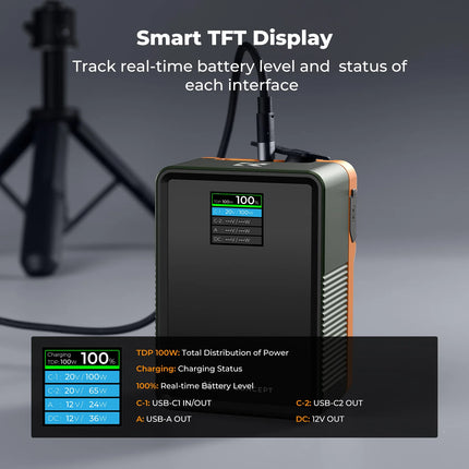K&F CONCEPT 6700mAh Mini V Mount Battery 99Wh Fast Charging 14.8V Battery TFT Display 240W Charging Cable for Camera Camcorder