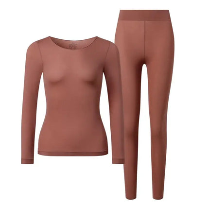 2 Pieces Seamless Thermal Underwear Set Women Long Sleeve Bottoming Top Long Johns Highly Elastic Autumn Winter Warm Thermal Set