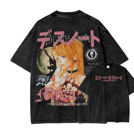 Death Note Misa Theme Double-Sided T-Shirt Dark Religious Style Illustration + "DEATH" Typography + Anime Gothic Subculture