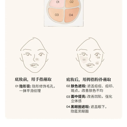 Joocyee Concealer 4-color Palette Facial Makeup Foundation Cream Invisible Pores Full Coverage Brighten Korean Makeup Cosmetics