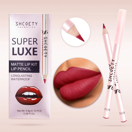 Matte Lip Liner Pencil Set of 12 Nude &Brown Shades Highly Pigmented Smooth Velvet Finish Long-Lasting Waterproof & Smudge-Proof