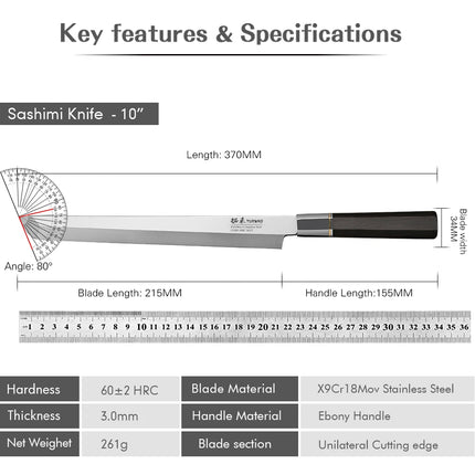Turwho-Japanese sashimi knife 270mm, kitchen knives, cutting fish meat, filleting slicer, stainless steel, x9cr18mov
