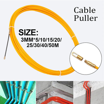 3MM 5M-50M Fiberglass Cable Puller Stainless Steel Yellow Household Wall Wire Guide Rail Fiberglass Electrician Push Tape Drawer