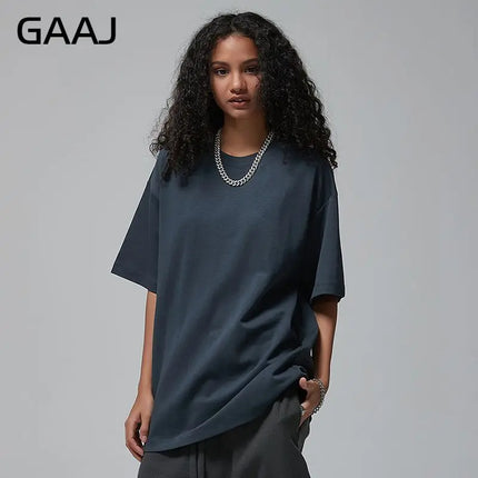 100% Cotton T shirt Women,Short Sleeve Plain Tops,Solid Oversized Hip Hop Tee Shirts,Quality Clothing Heavy Weigh 8.8oz 250gsm
