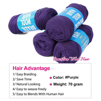 70G Twist Wraps/Roll 70g Black Brazilian Wool Hair Acrylic Yarn For African Synthetic Crochet Hair Jumbo Braids Braids