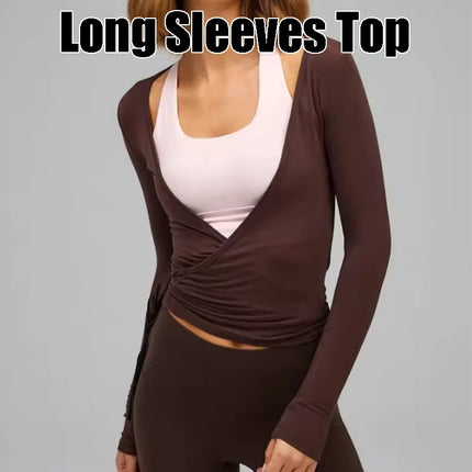 Women's Sexy Cross-Tie Front Yoga Shirt Long Sleeve Solid Color Slim Fit Top for Gym Running Layered Streetwear Looks