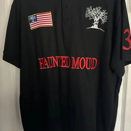 Haunted Mound Polo Shirt America Retro Street Hip Hop Short Sleeve Shirt Y2k Men Casual Embroidery Cotton Top Baseball Clothing